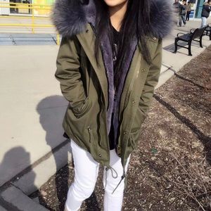 Fall and winter parka with real fur lined hood